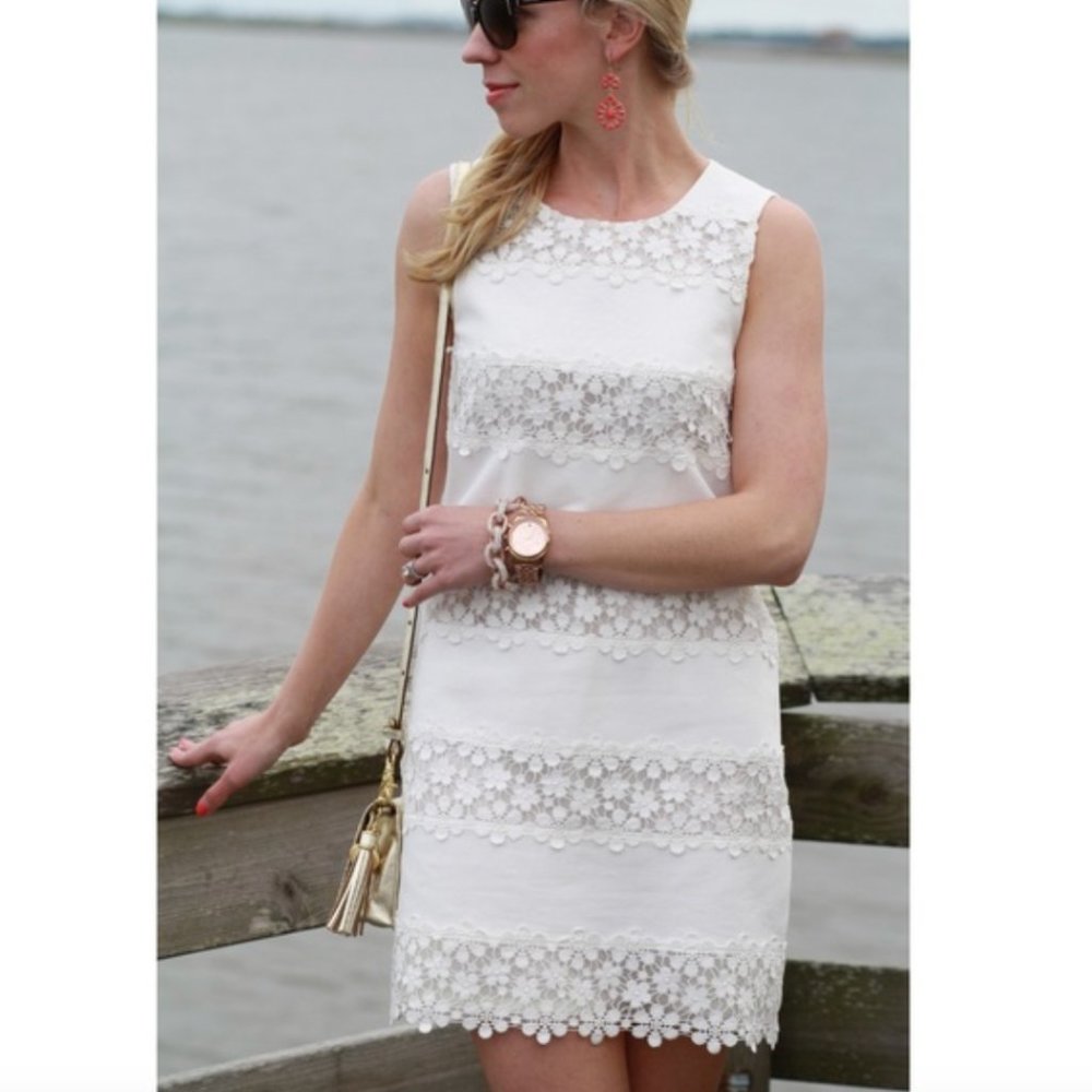 J. Crew white lace panels/striped dress